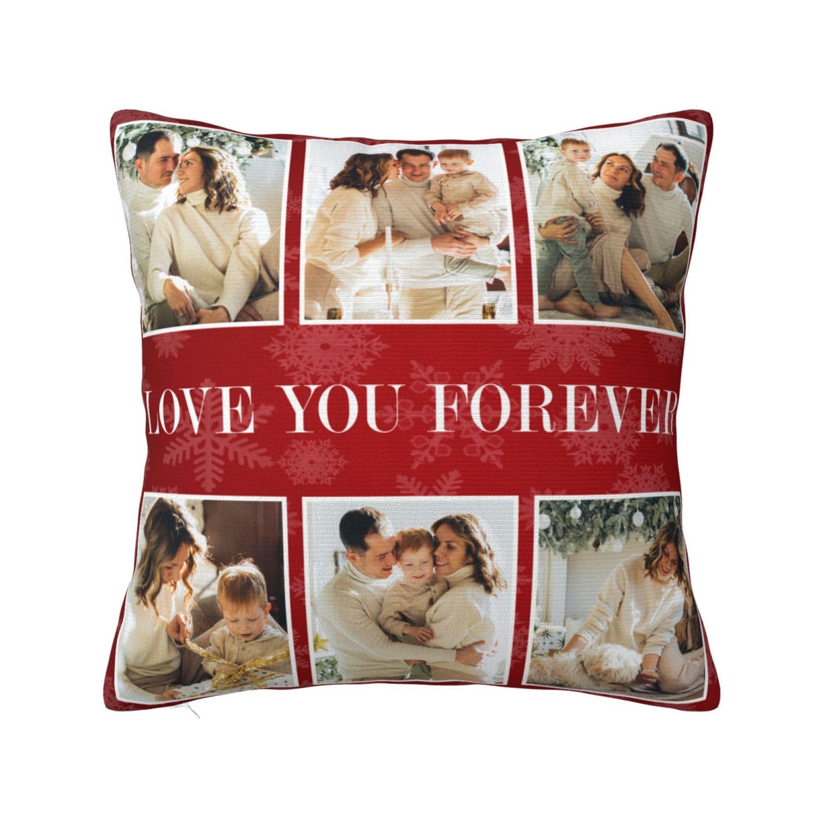 Karvnar Custom Pillow Case with Picture Personalized Christmas Pillowcase with Snow for Family Dad Mom Kids Photo Collage Pillow Covers for Bed Couch