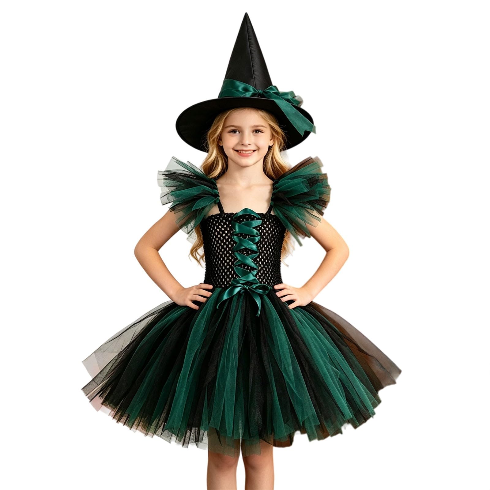 Witch Costume Halloween Gothic Dress with Wizard Hat Cosplay Party Outfit