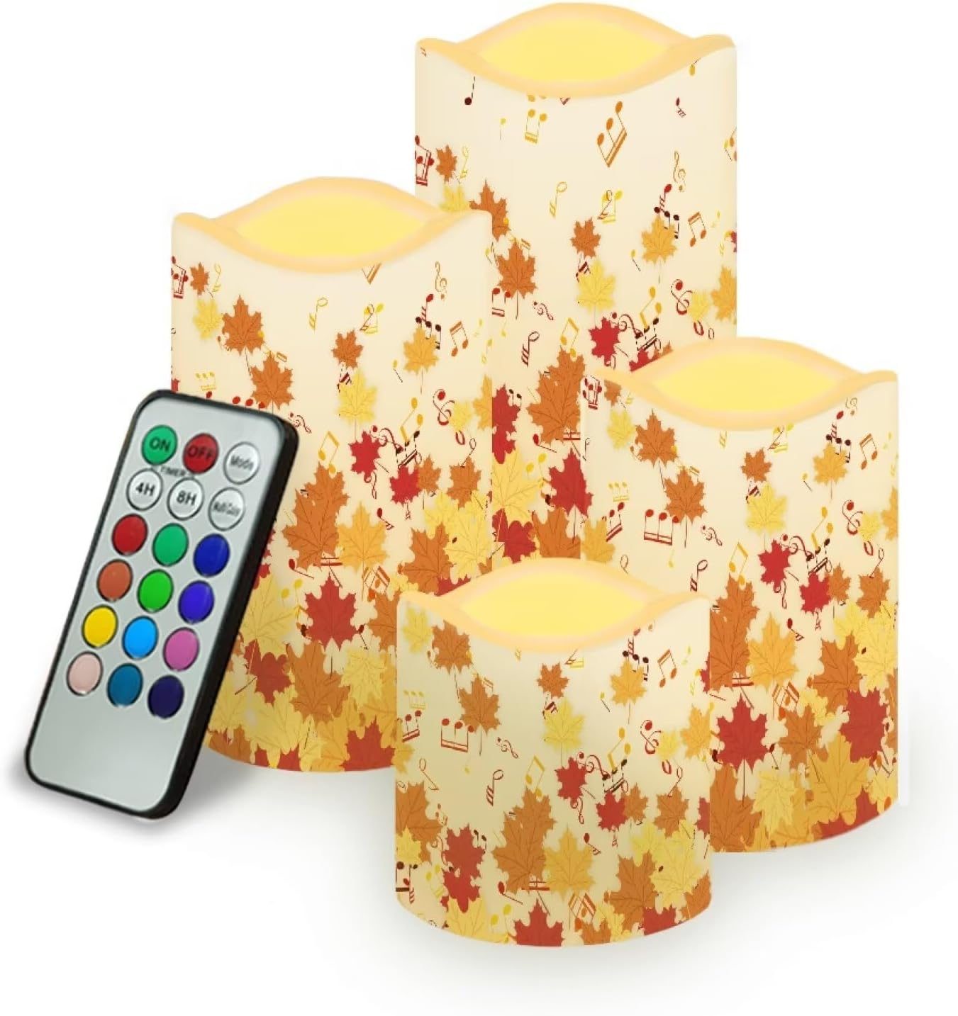Cozeyat Fall Harvest Flameless Candles 4 Pack Battery Operated LED Pillar Candles with Remote Control Timer Color Changing for Wedding Home Garden