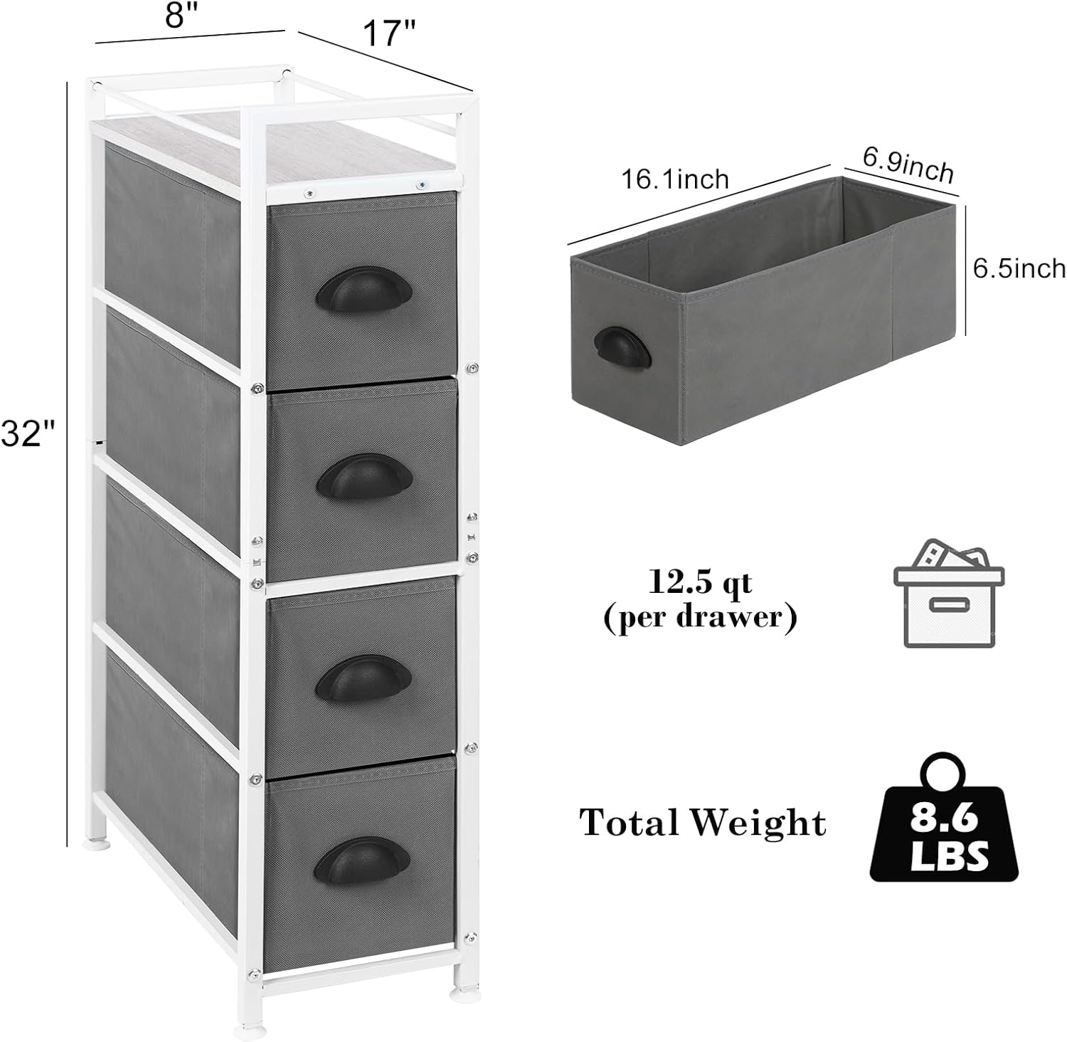 HAITRAL Narrow Dresser - 4 Drawers Slim Fabric Storage Cabinet - Vertical Standing Storage Chest - Gaps Tower Organizer with Removable Drawers and Wooden top for Laundry,Closet,Living Room,Entryway - Image 3