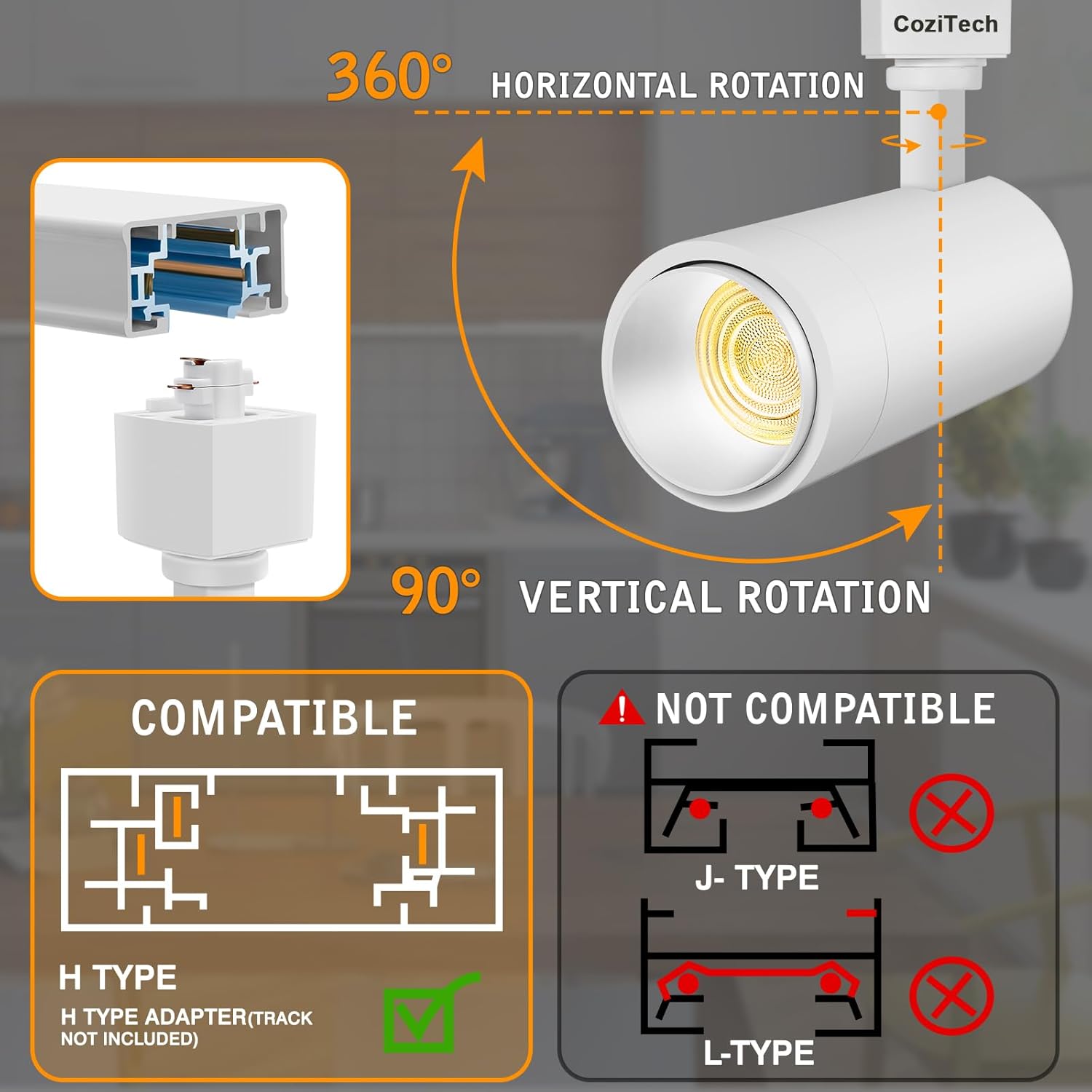 【2025 Upgraded】10-Color Zoomable 12W LED Track Lighting Head Dimmable H Track Light Remote Control Bright Rail Ceiling Spotlight Fixtures for Accent Art 2000K~6500K 15°~60° CRI90 1100lm White 4 Pack