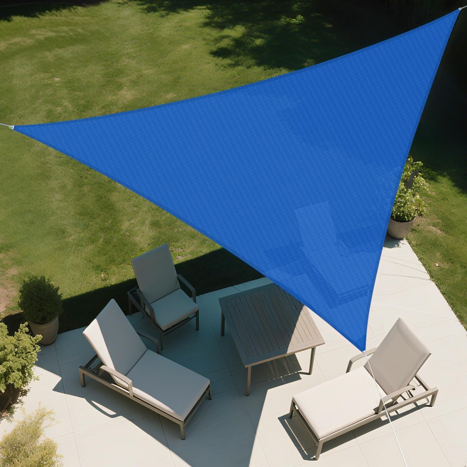 SunnyRoyal Sun Shade Sail 16' x 16' x 16' Triangle UV Block Sunshade Canopy Awning Shade Cloth for Outdoor Patio Garden Swimming Pool (Blue)