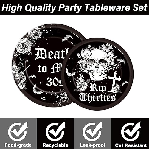 Miniatura 4 de Juego de 96 platos y servilletas de cumpleaños de 40 años, suministros para fiesta, tema de la muerte a mis treinta, vajilla desechable, regalos