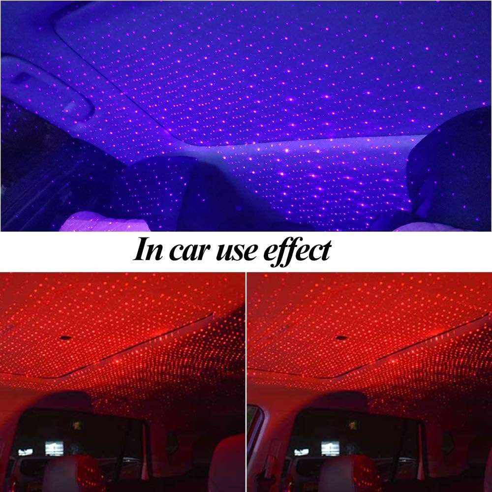 Star Projector Night Light, Adjustable Romantic Flexible Interior Car Lights, Portable Night Lamp Decorations for Car, Ceiling, Bedroom, Party and More(Black） (Red+Blue)