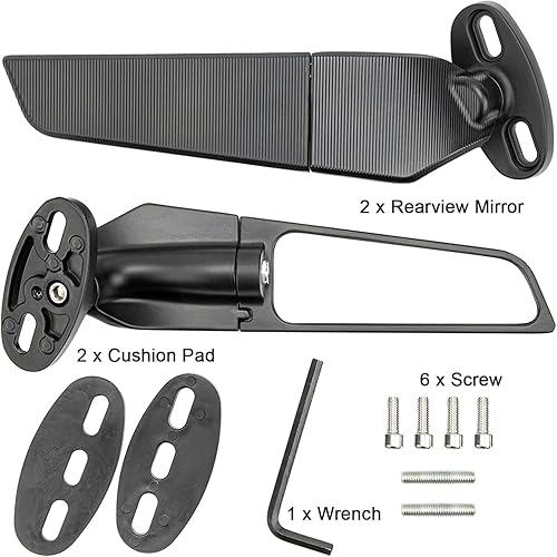 Miniatura 13 de Espejos de motocicleta de carreras, ala aerodinámica modificada, espejos laterales giratorios ajustables con amplio ángulo de visión para Honda