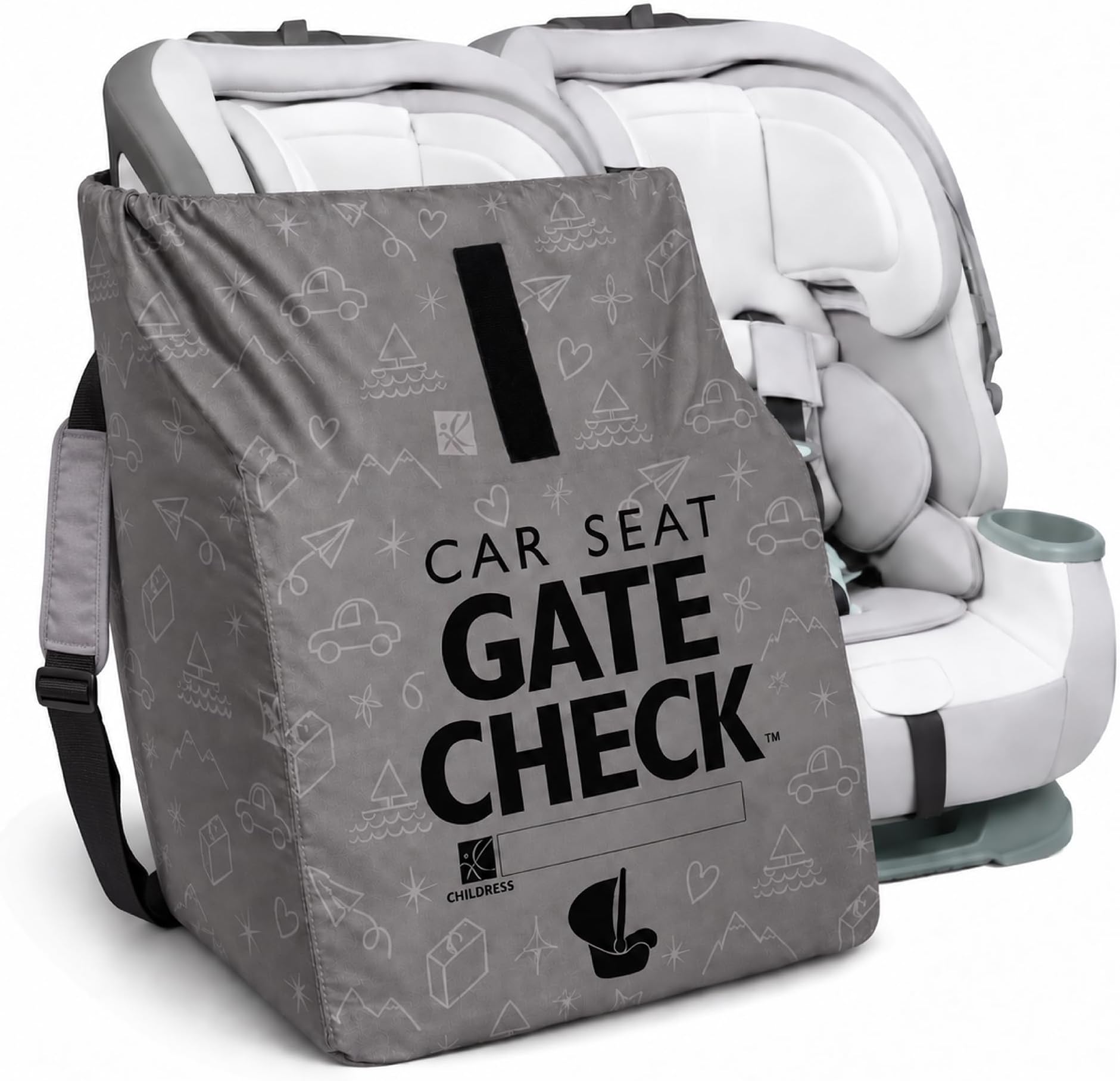 J.L. Childress Gate Check Travel Bag & Backpack for Car Seats, Deluxe, Grey