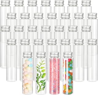 40 Pack Clear Plastic Test Tubes, 80 ML Flat Test Tubes with Screw Caps, Plastic Test Tube Container for Bath Salts, Candy Storage, Scientific Party, Plant Propagation