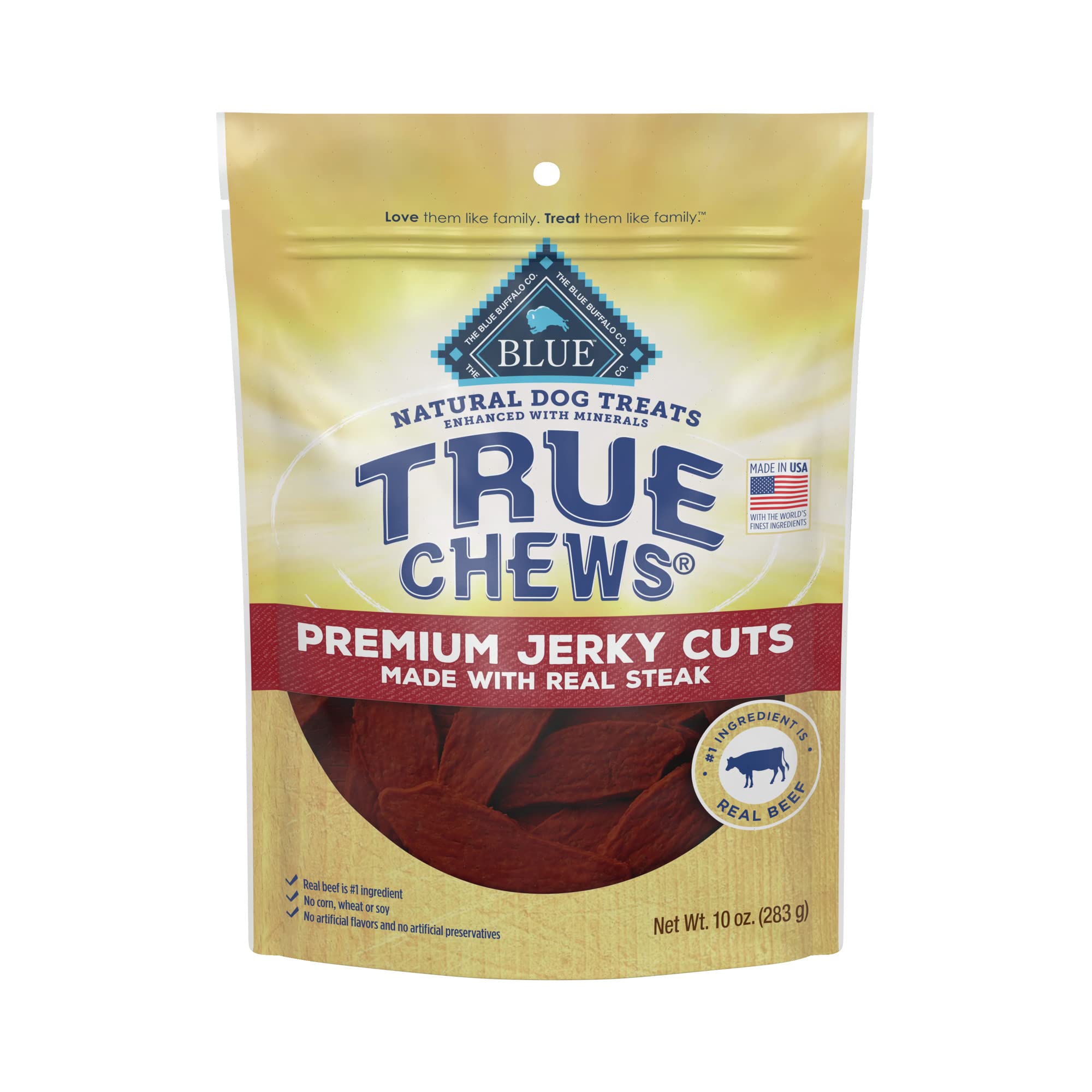 Blue Buffalo True Chews Premium Jerky Cuts Natural Dog Treats, Steak 10 oz bag