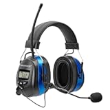PROTEAR Bluetooth 5.4 AM FM Radio Headphones with Boom Microphone- Upgraded Gel Ear Cushions Over-ear Headsets 25dB Noise Reduction Hearing Protector Rechargeable Safety Earmuffs for Mowing(BLUE)
