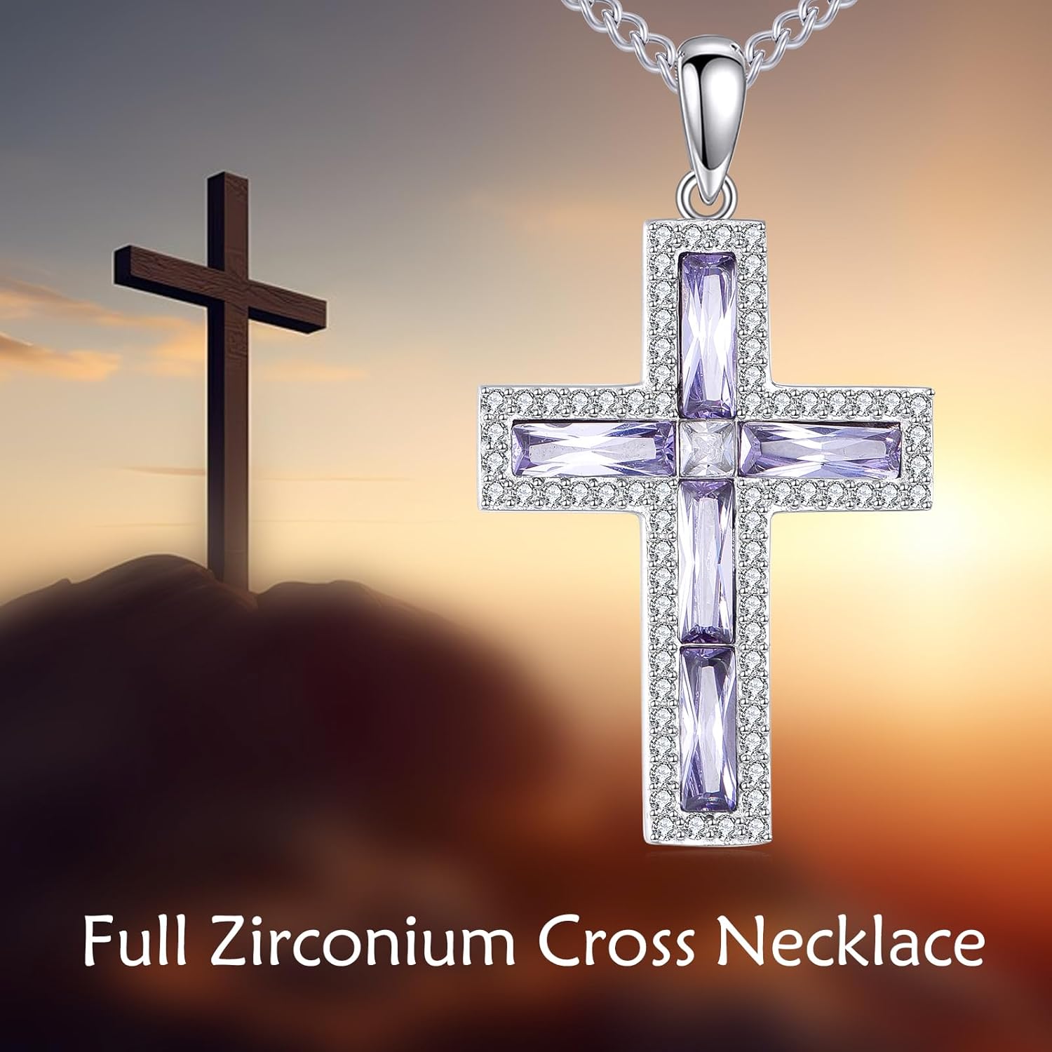 Cross Necklace Sterling Silver Cubic Zirconia Cross Pendant Religious Jewelry Gifts for Women Men - Image 6