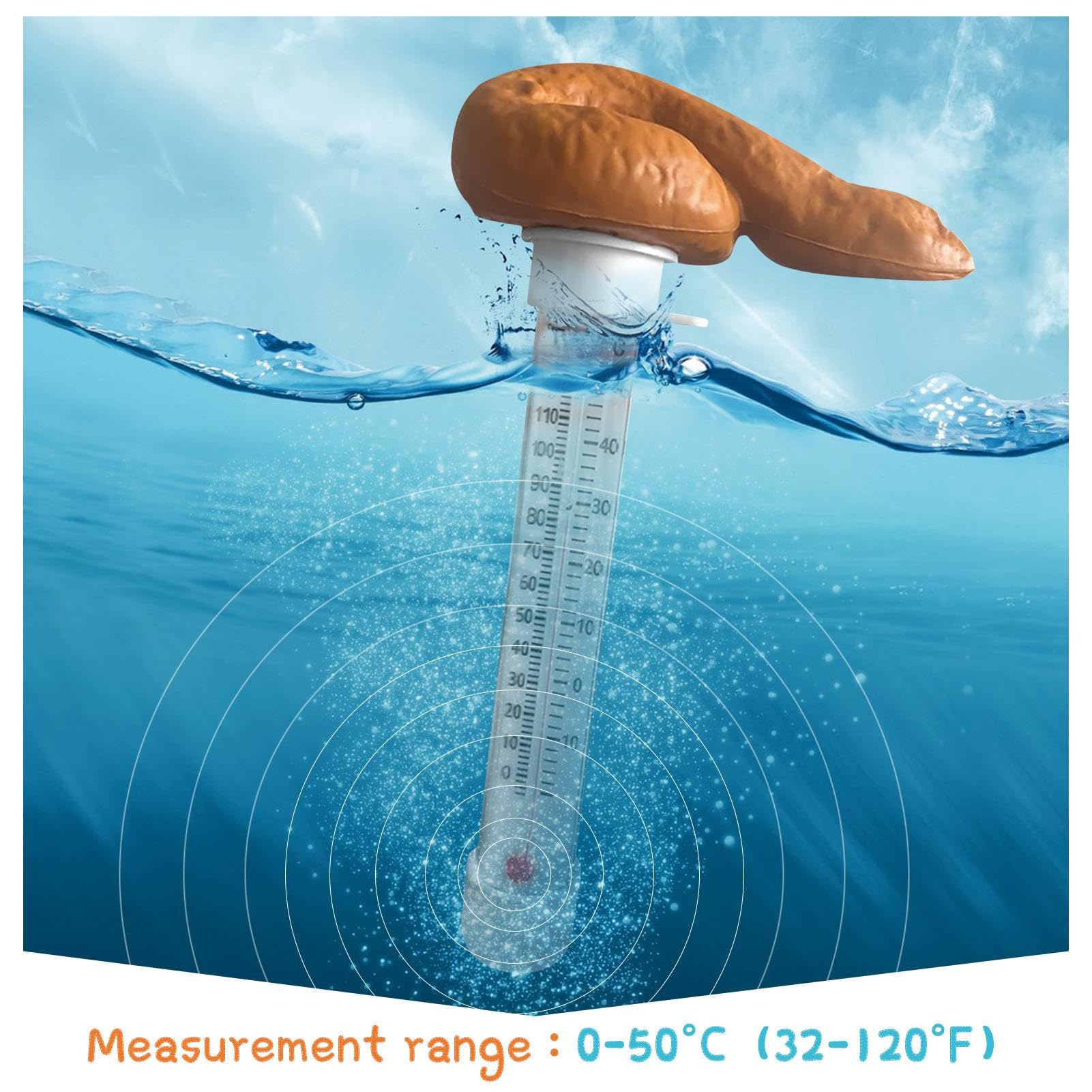 Funny Poop Pool Thermometer, Poo P-Shaped Prank Floating P Ool Thermome TER, P OOP Swimming Po Ol Therm ometer, Easy Read Large Size with String,for Outdoor & Indoor Swimming Pools,18 * 8cm