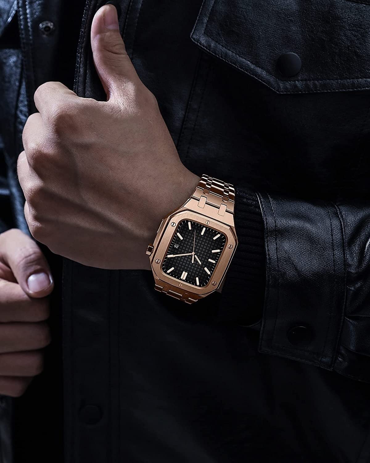 Sexy outfit Pasek do zegarka z metalu szlachetnego + etui do zegarka, do paska do zegarka Apple 44 mm 45 mm pasek ze stali nierdzewnej do bransoletki, do serii IWatch 8 7 6 SE 5 4