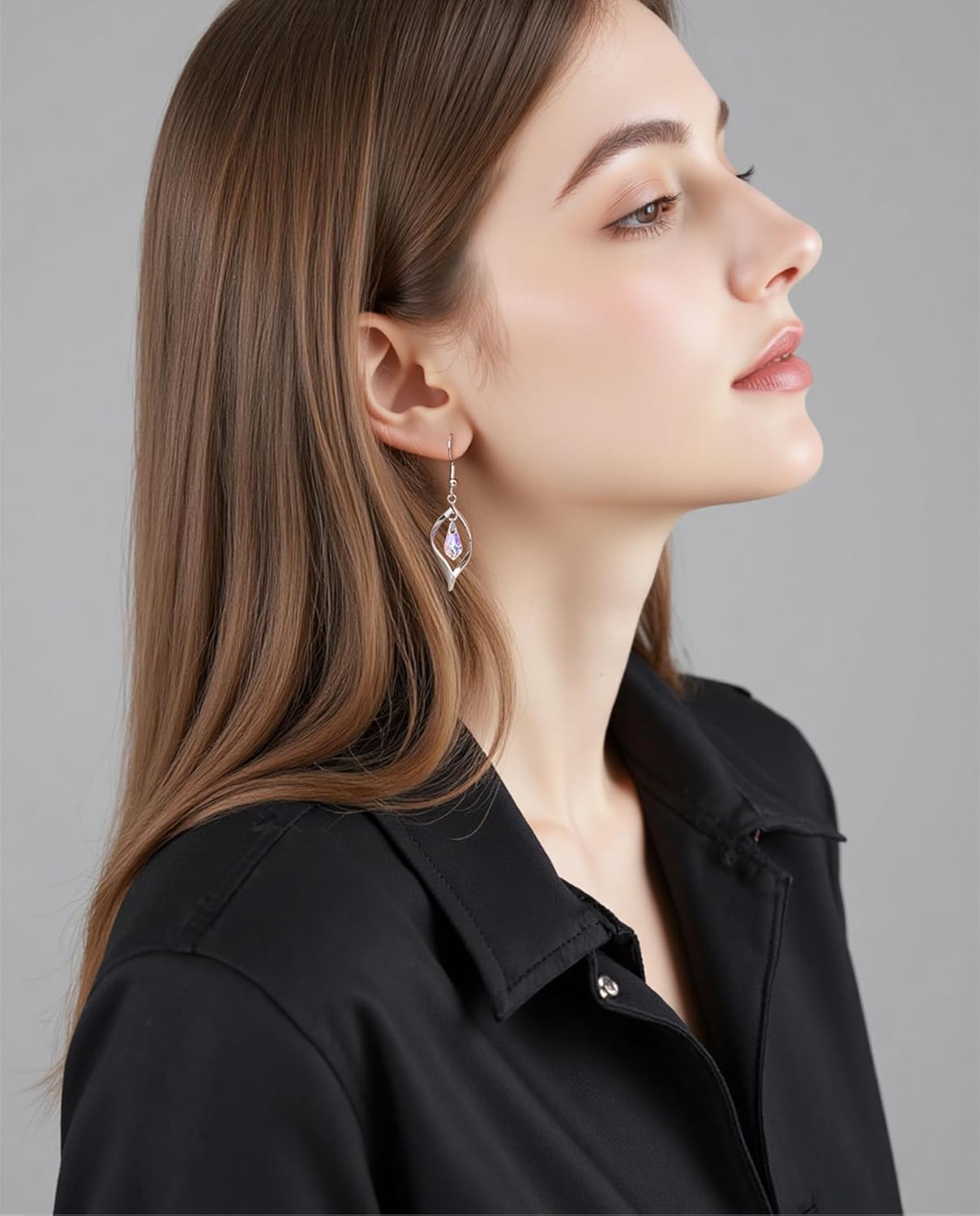 SBLING Austrian Crystal Teardrop Earrings for Women Dangling, Aurora Borealis Earrings Dangle, Diamond Drop Earrings for Women Jewelry Gifts, Platinum Plated or 18K Gold Plated