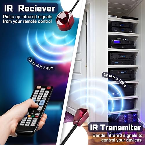 Vista 5 de TNP Cable extensor de control remoto infrarrojo infrarrojo (25 pies) - Receptor IR alimentado por USB y cable de extensión de emisor IR - Kit