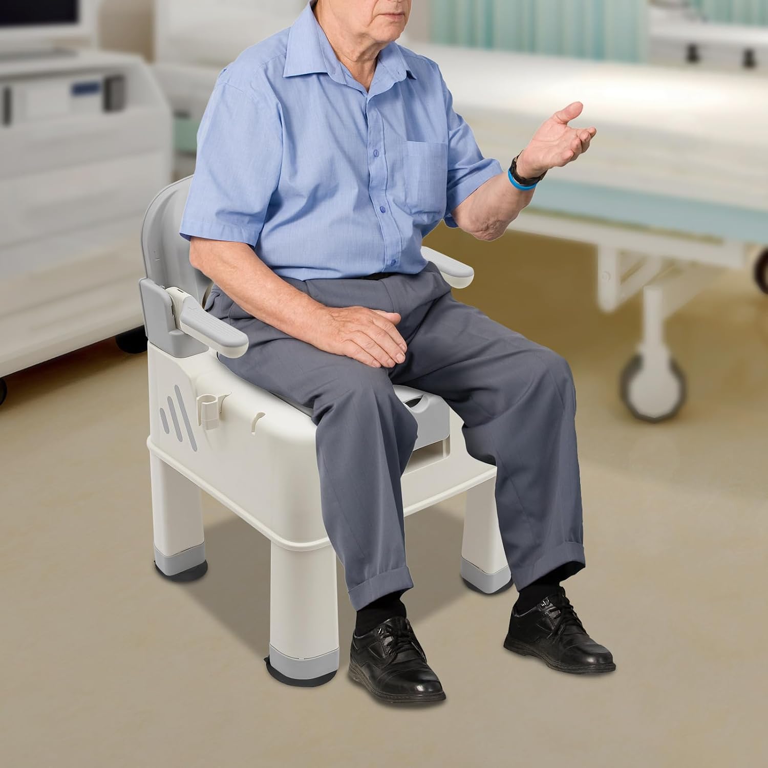Eligible Bedside Commode for Seniors, Portable Toilet for Adults with Duty Drop Arms & Removable Bucket 6.3QT, Commode Toilet Chair with Weight Capacity of 400 Lbs (Grey)