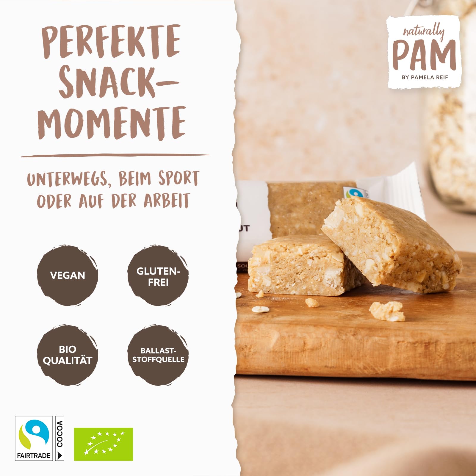 Naturally Pam Oat Bar - Bio Haferriegel von Pamela Reif - Müsliriegel aus Haferflocken & Nüssen - Vegan & Glutenfrei - White Coconut 12 x 40g