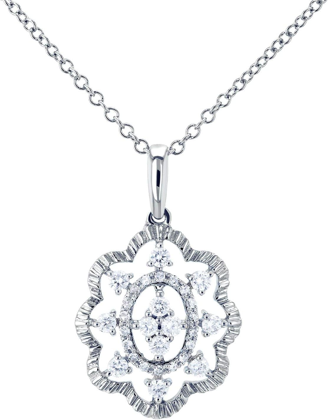 Kobelli Diamond Floral Pendant Necklace 1/4 CTW 10k White Gold, 18in Chain