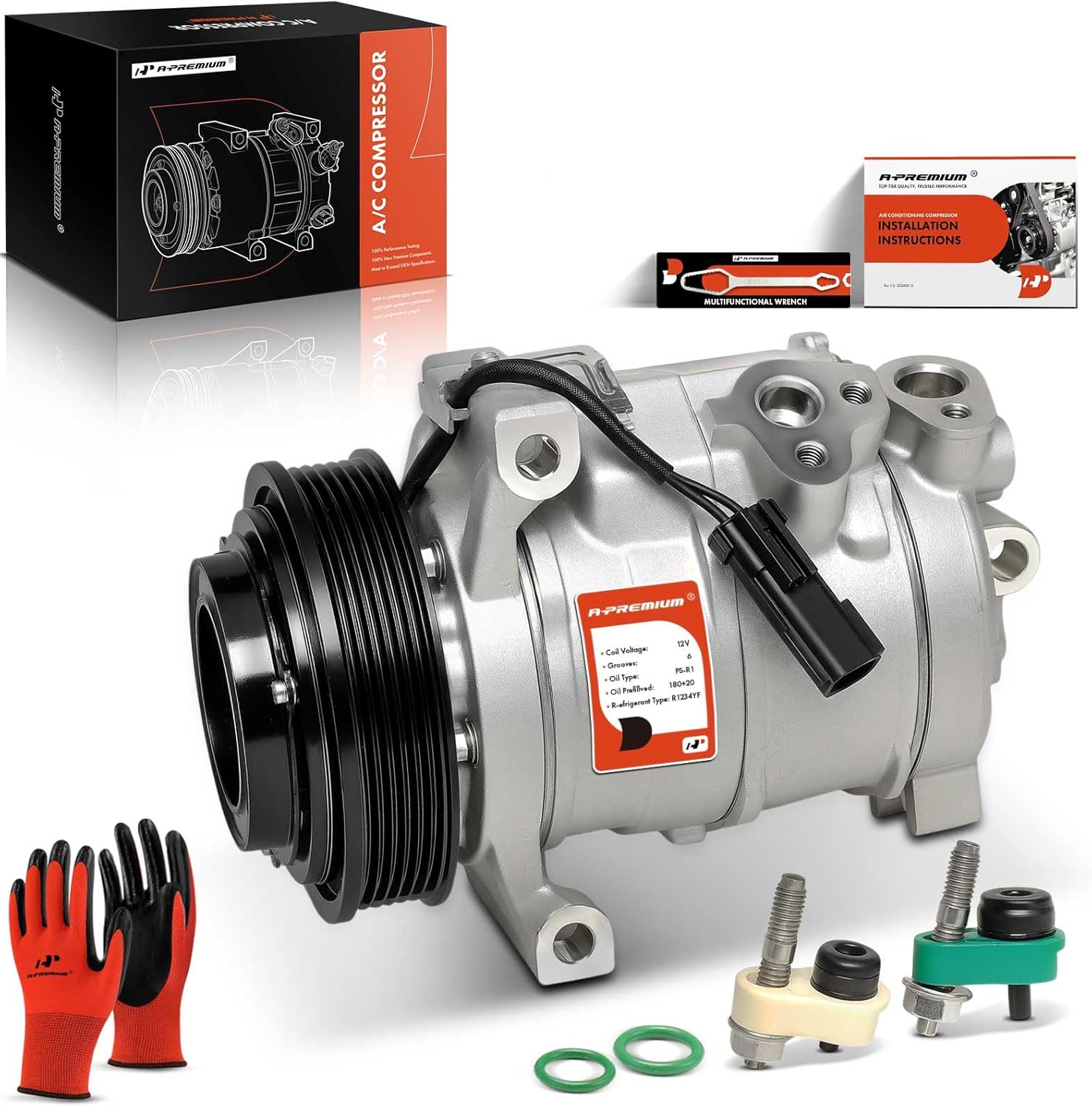 A-Premium Air Conditioner AC Compressor with Clutch Compatible with Jeep Grand Cherokee 2011-2021 & Dodge Charger 2011-2013, Durango 2011-2015, Challenger & Chrysler 300 - V8 Engine Only