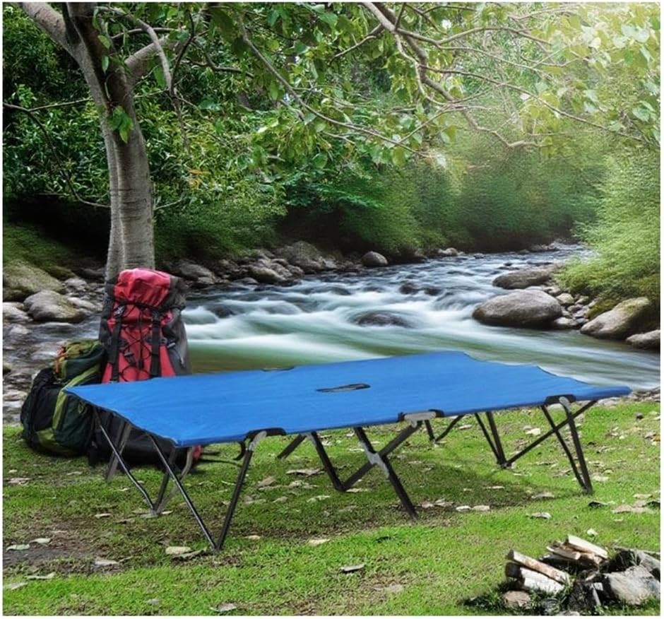Living Source International Extra Wide Folding Camping Cot for Adults Portable Steel Frame Blue