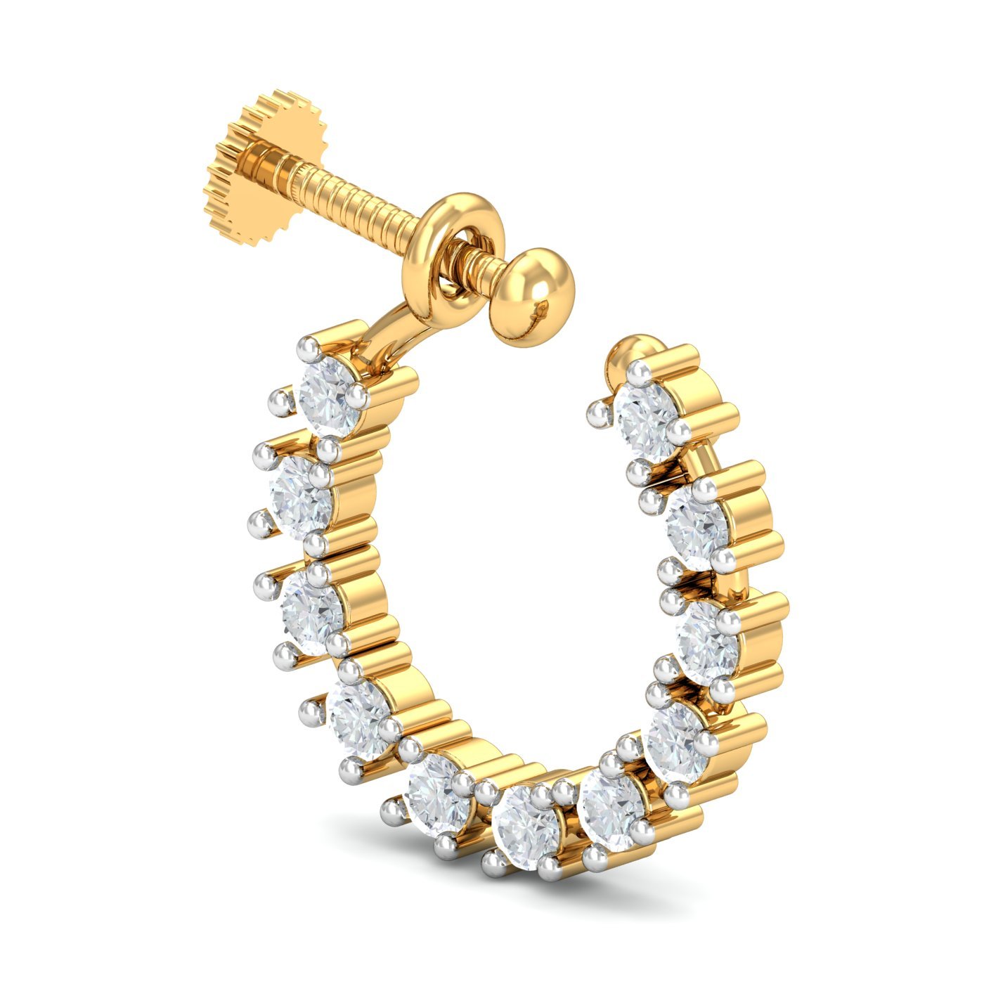 14K Yellow Gold Diamond Stark Screw Nose Ring for Women (Piercing Required)