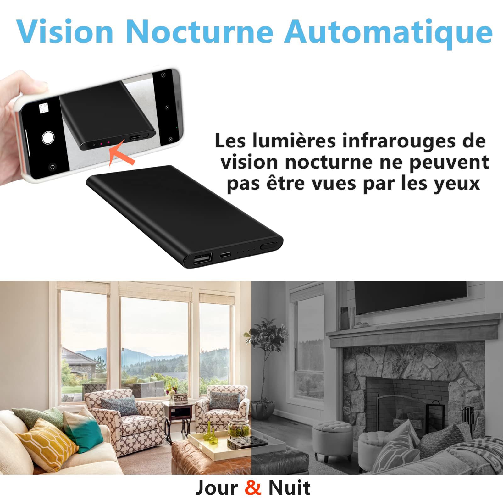 TANGMI Caméra Espion Capteur de Gravité 5000mAh 1080P