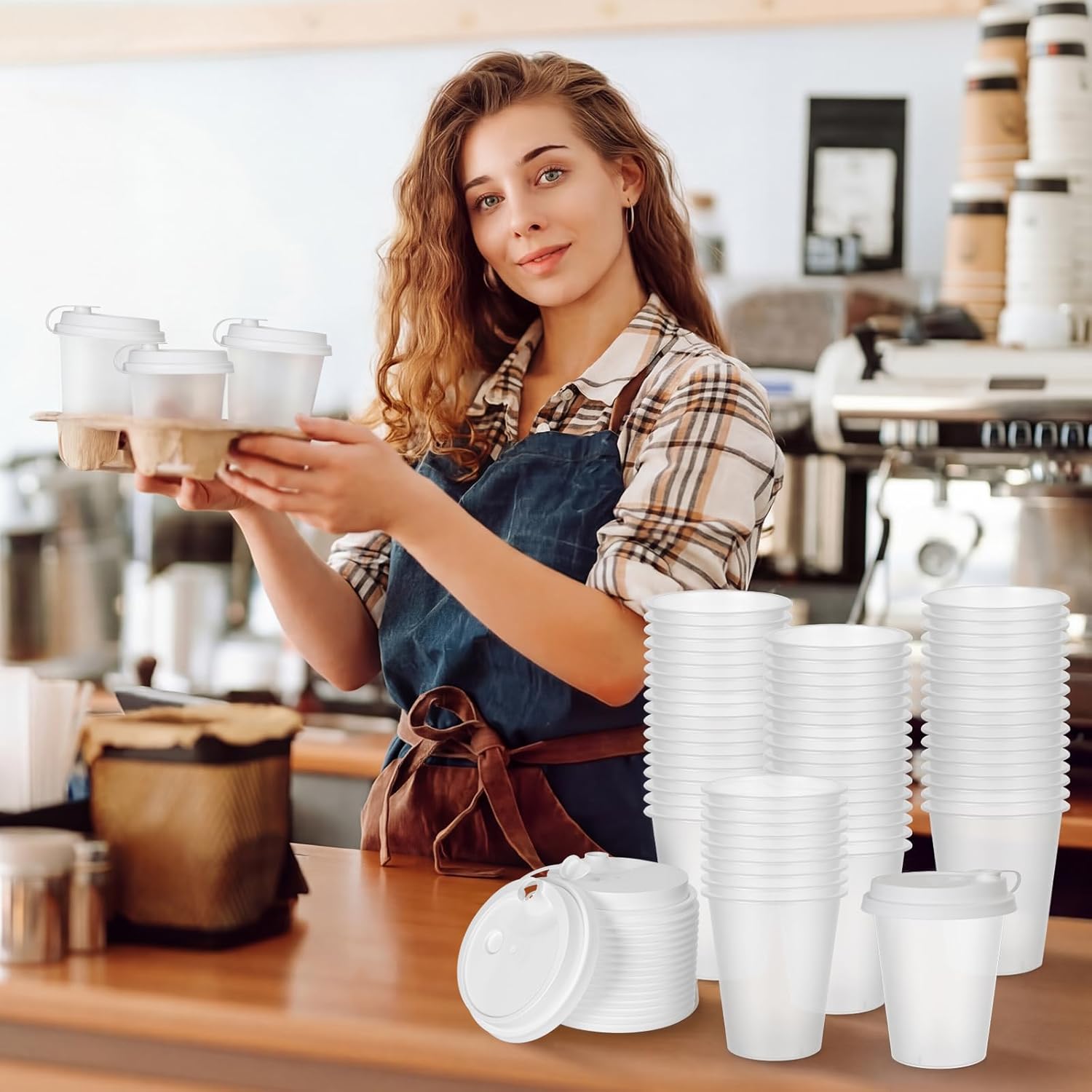 500 Pack 12 oz Frosted Plastic Cups with Lids Bulk, Clear Disposable Drinking Cups for Iced Cold Water Coffee Tea Smoothie Plastic Party Sublimation Cup for Wedding, Picnic, Birthday(White)