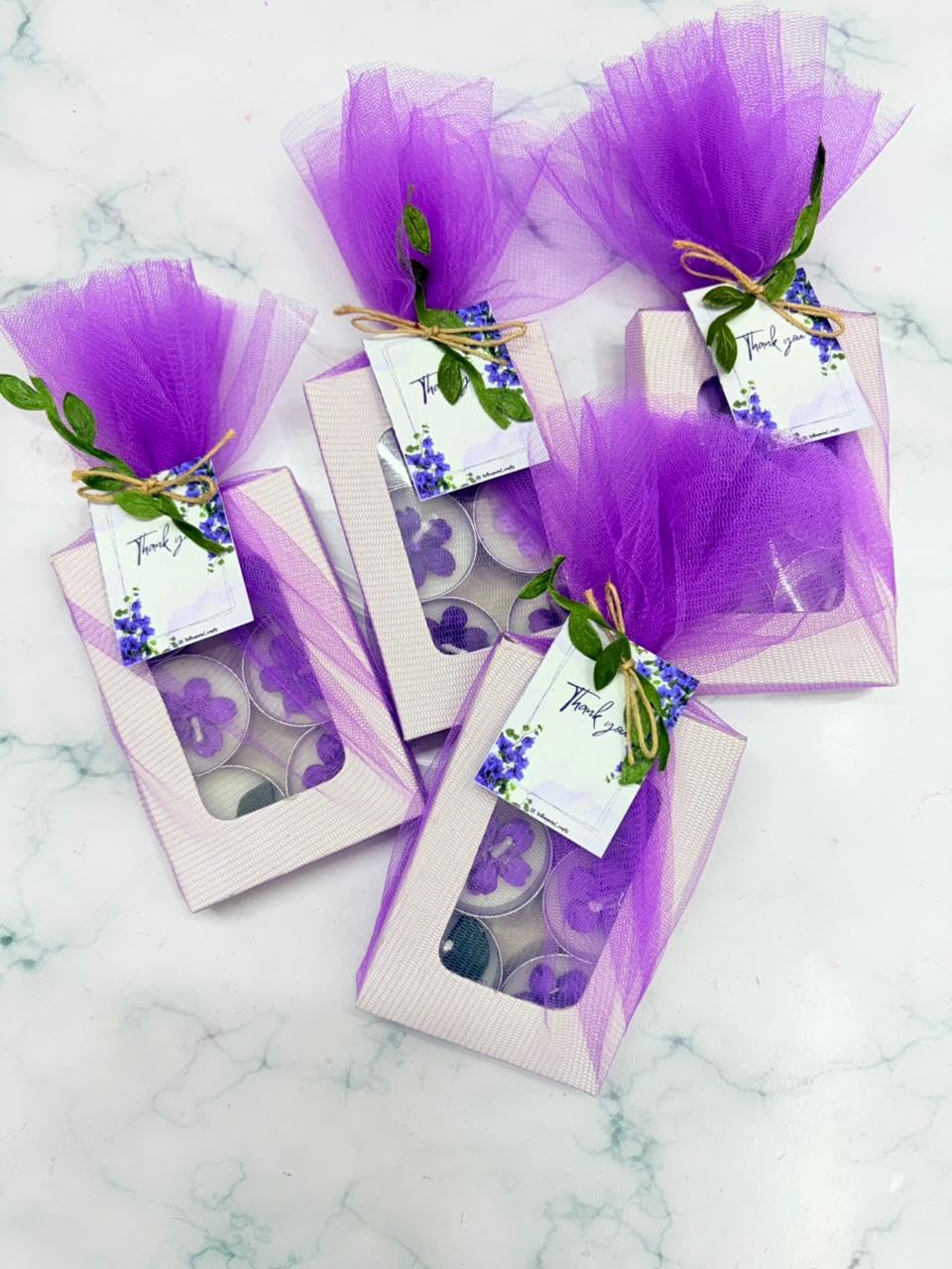 Flower Tealight Candles Gift Set, Pack of 6, Vanilla Scented, (Purple Colour) Packed in net with Thank You Tag (4)-picture-22