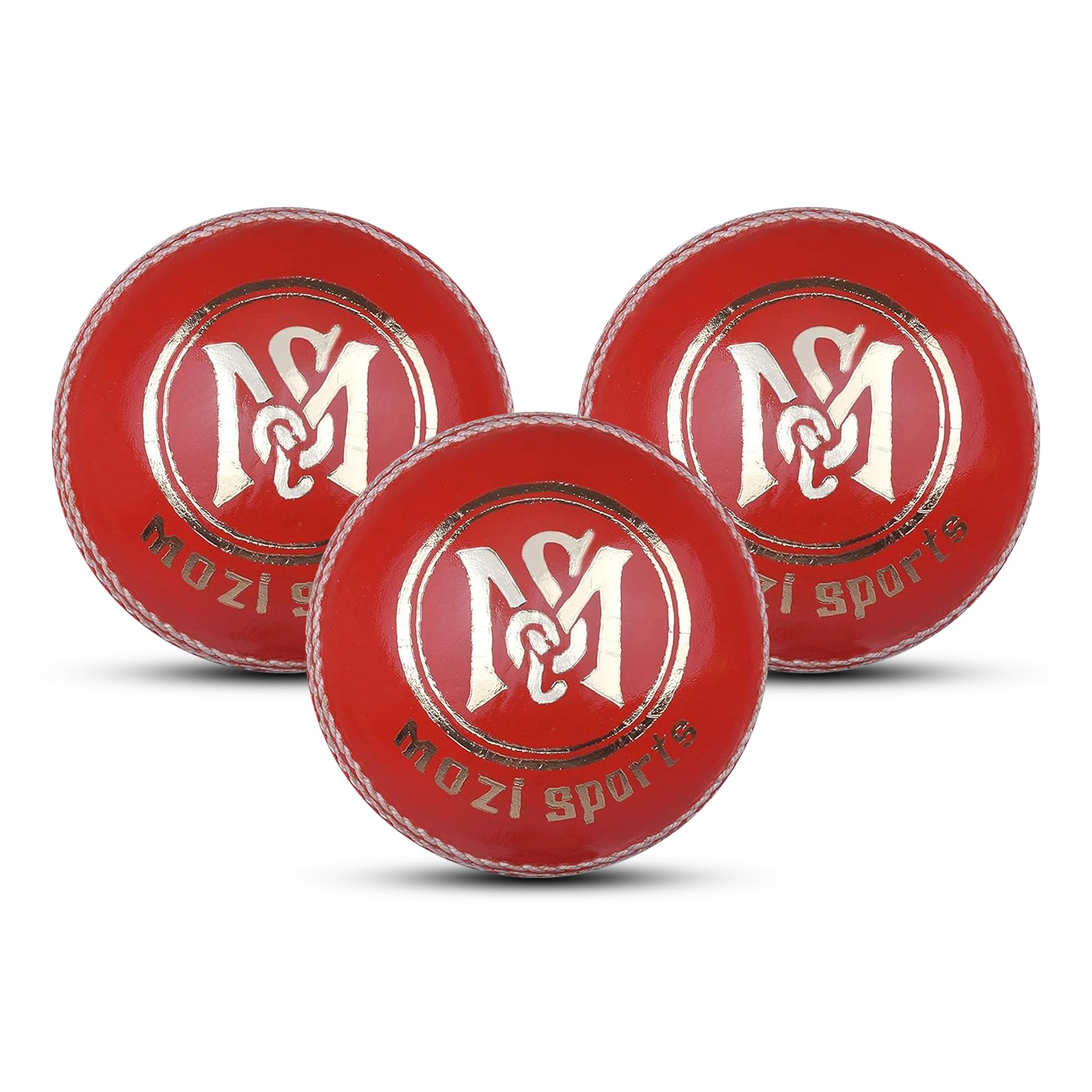 Mozi Sports Premium Leather Cricket Ball for Club Matches, Practice and Training | Senior 5.5oz & Youth 4.75oz Options | Genuine Premium and Durable Hard Cricket Balls (3x Red Leather, Junior)