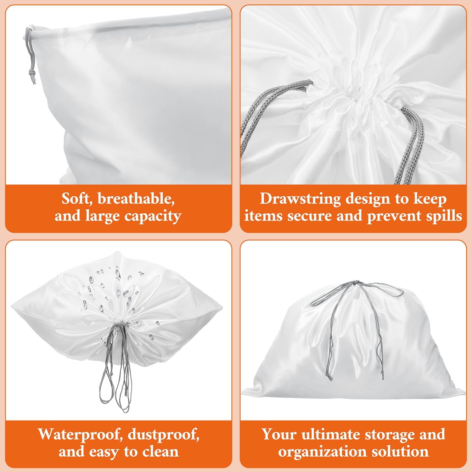 10 Pcs Dust Bags for Purses and Handbags, Silky Satin Dust Cover Dustproof Drawstring Bag White Travel Storage Pouch for Handbag Purse Shoes Boots 19.6 × 15.7 Inch - Image 3