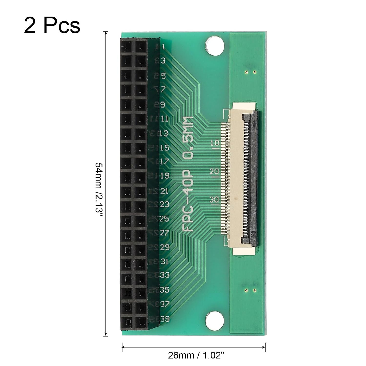 MECCANIXITY 2pcs FFC FPC Connector Board 40 Pin 0.5mm Socket to 2.54mm Double Row Female Header Strip Adapter, PCB Converter Board for DVD Player/Digital Cameras/Laptops