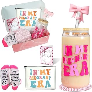 ANOTION In My Pregnant Era Gift Set - Pregnancy Must Haves | Mom Iced Coffee Cups, Mothers Day Mug with Straw, New Mom Gifts Mother's Day Card