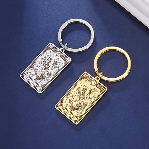 Miniatura 4 de TEAMER Skeleton Tarot Cards Keychains Stainless Steel Amulet Marigold Tarot Card Major Arcana Keyring for Keys Cars Bags