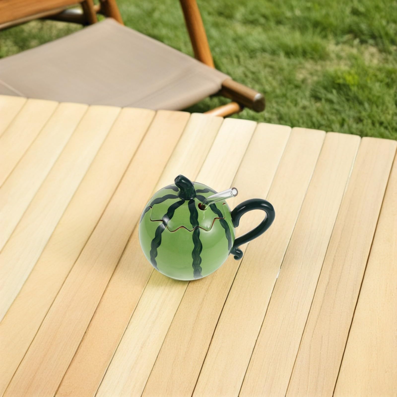 VALICLUD Keramik Wassermelonenbecher mit Deckel und Strohhalm 500ml