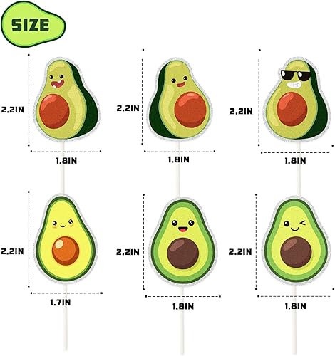 Miniatura 3 de GWING 18 piezas de aguacate con sonrisa para cupcakes, letrero de fruta de guacamole para fiesta, decoración de fiesta temática de verano, para baby