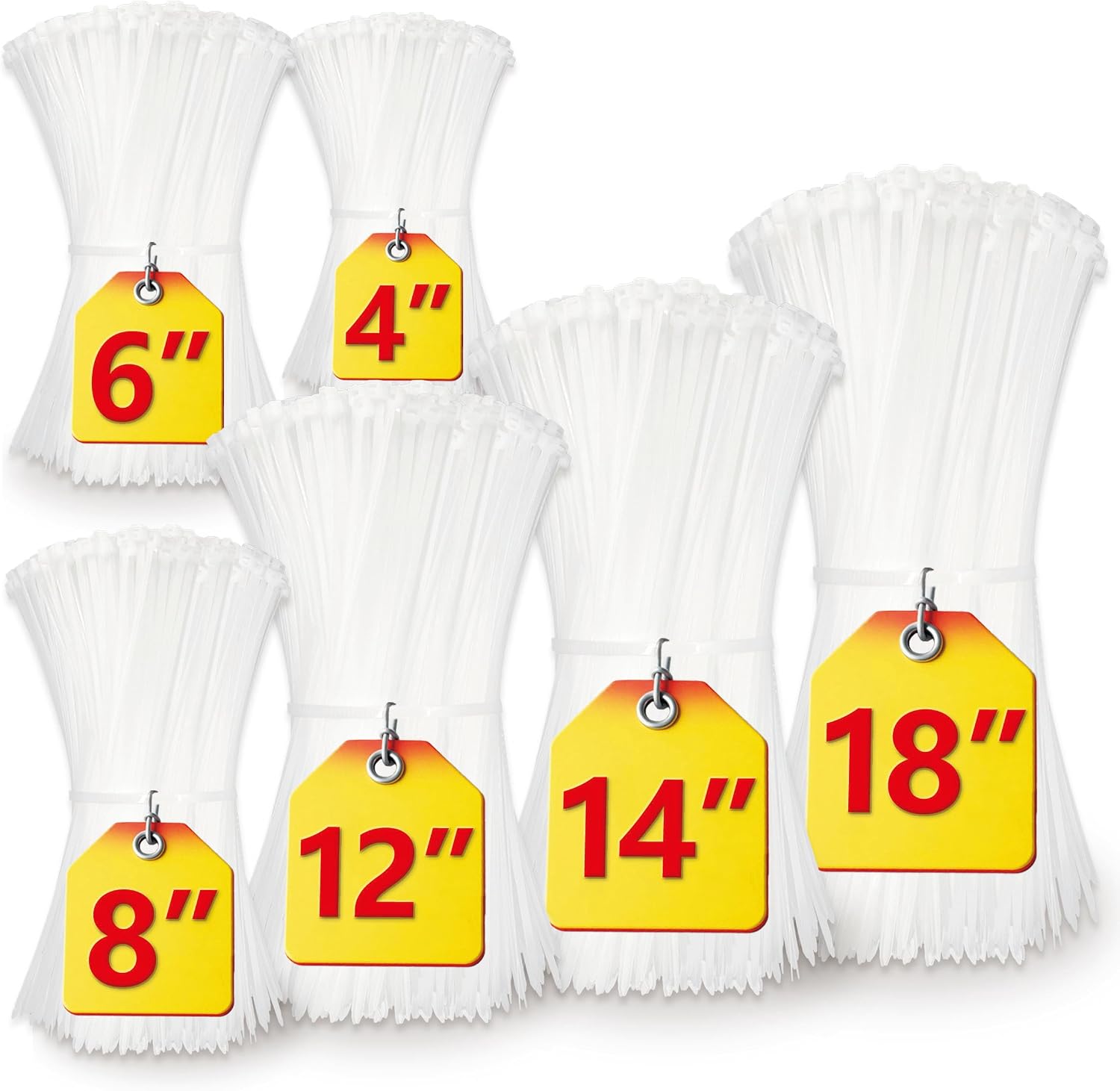 White Zip Ties Assorted Sizes(4″+6″+8″+12″+14″+18″), 5000 Pack, Clear Zip Ties, White Cable Ties, Wire Ties, Zipties Clear, ANOSON