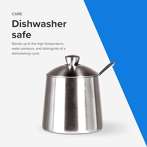 Miniatura 5 de Frieling Azucarero de acero inoxidable cepillado 18/10 de EE. UU. con tapa y cuchara, contenedor de azúcar de 10 onzas y dispensador con boquilla de
