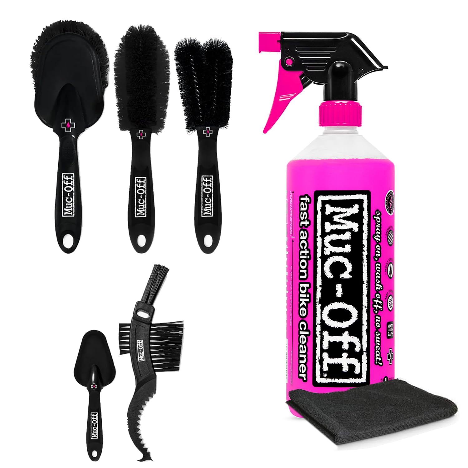 Muc-Off Nano Tech Bike Cleaner 1L & 5x Premium Bike Brush Set All-in-One Bike Cleaning Kit Includes Soft Washing Detailing, Claw, Wheel & Two Prong Brushes Safe On Carbon Fibre & All Bikes