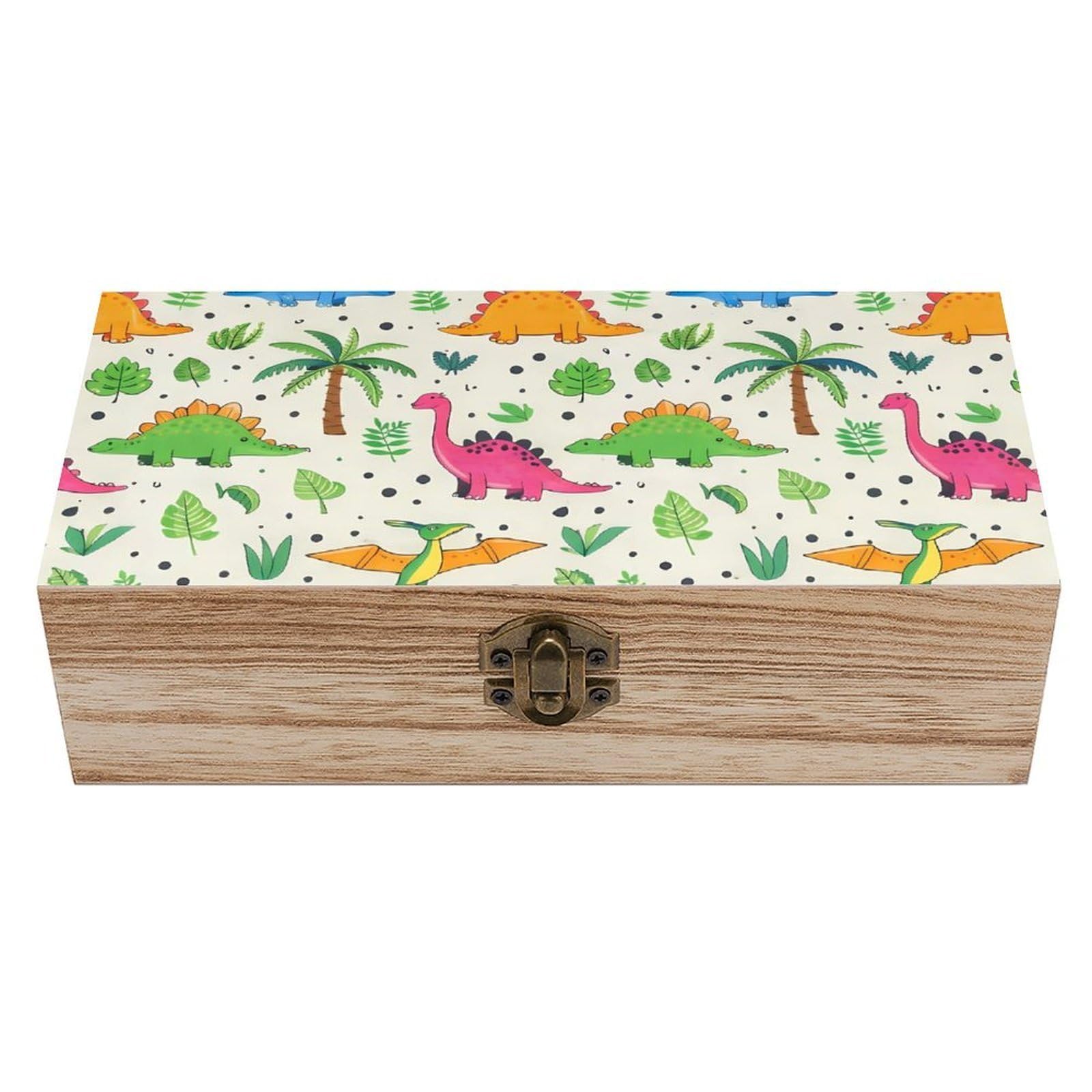 HLBSDM Cute Funny Cartoon Dinosaurs Wooden Storage Box