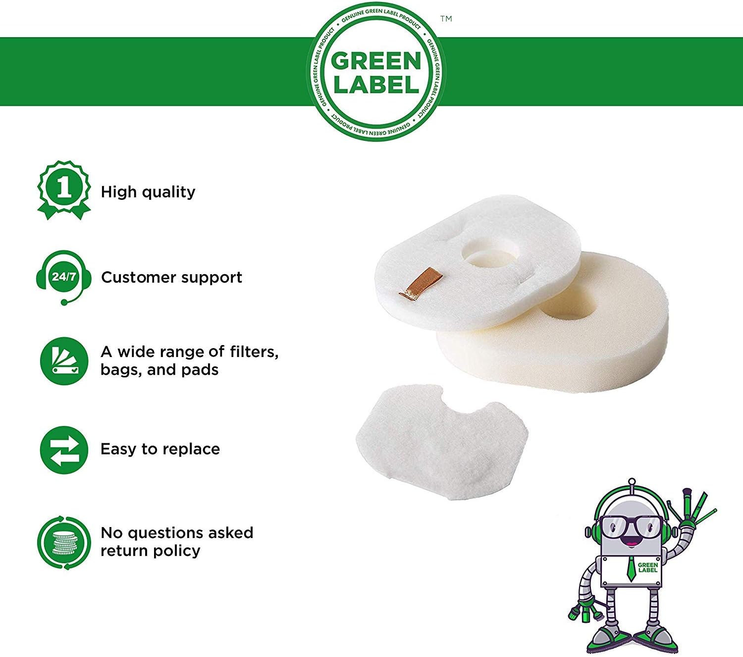 Green Label Brand 1 Pack Replacement Foam and Felt Filter Kit XFFV300 for Shark Rocket Vacuum Cleaners. Fits: HV292, HV300, HV300W, HV301, HV302, HV305, HV308, HV310