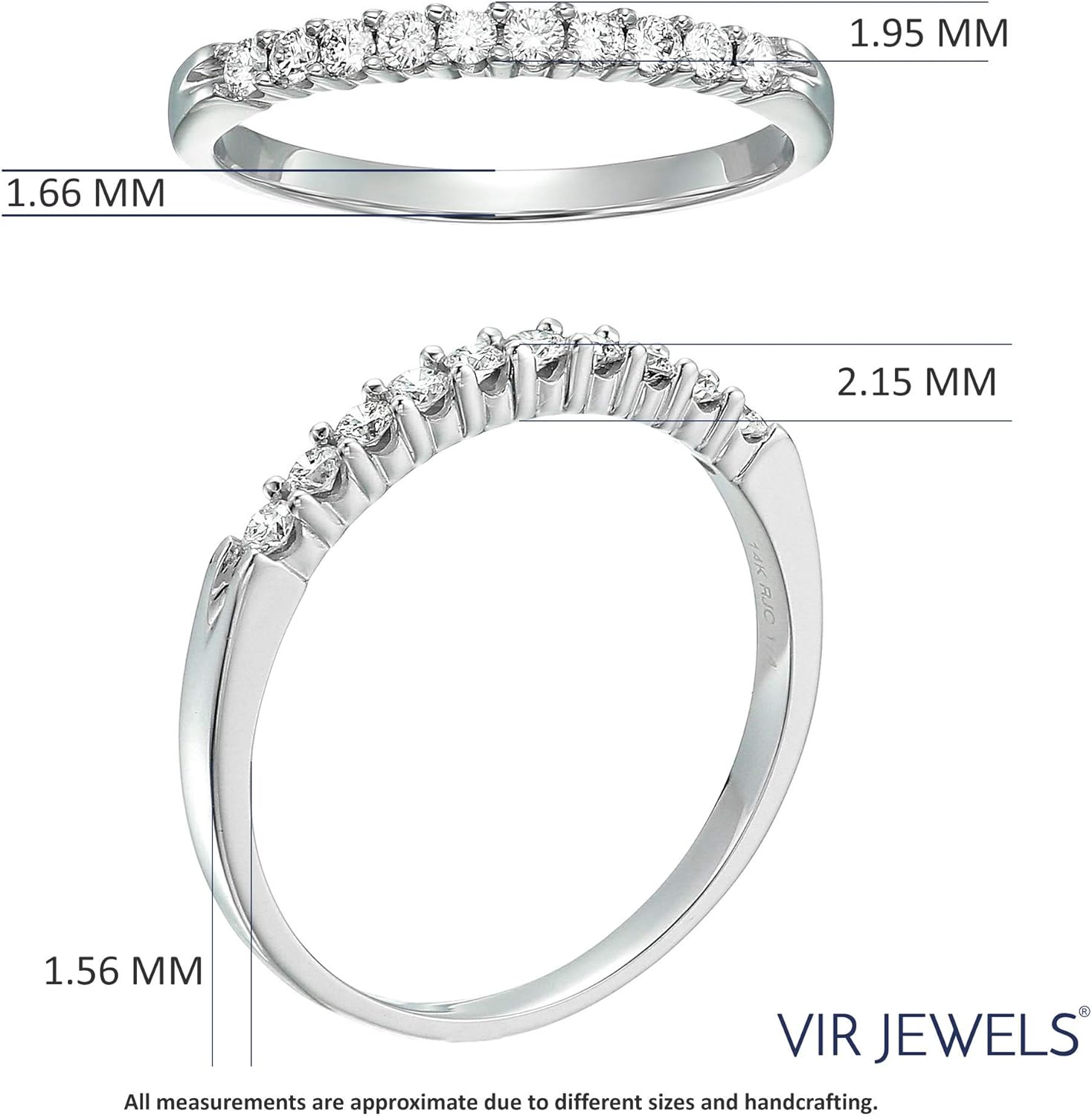 VIR JEWELS 1/4 carat (ctw) Diamond Wedding Anniversary Band for Women, Round Diamond Engagement Ring 14K White Gold 10 Stones Prong Set 0.25 cttw, Size 4.5-10 - Image 4