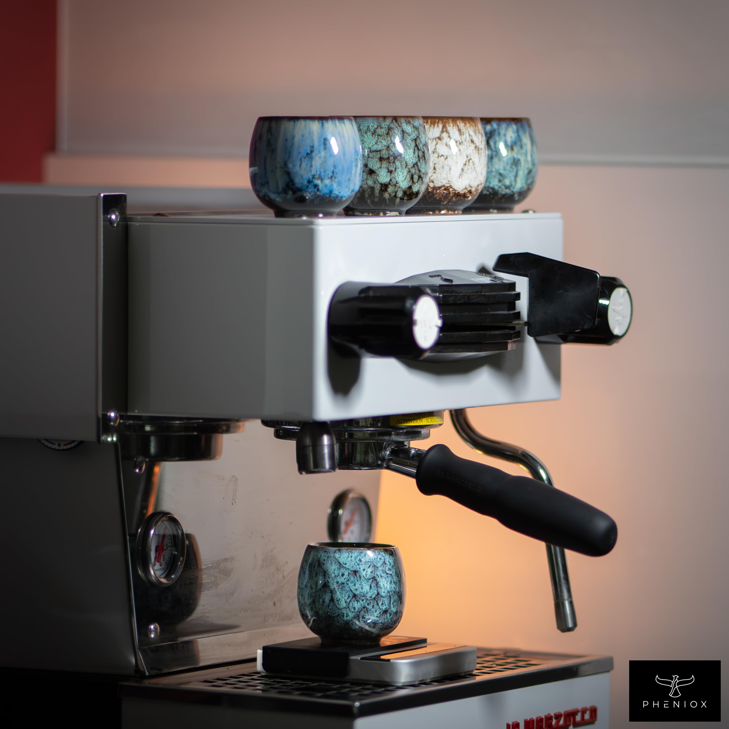 Pheniox Juego de tazas de espresso Tibet Mini | 5 piezas | 100 ml | tazas de gres de | sin asa | apto para lavavajillas | café expreso | moca | vaso para especias | regalo en diseño