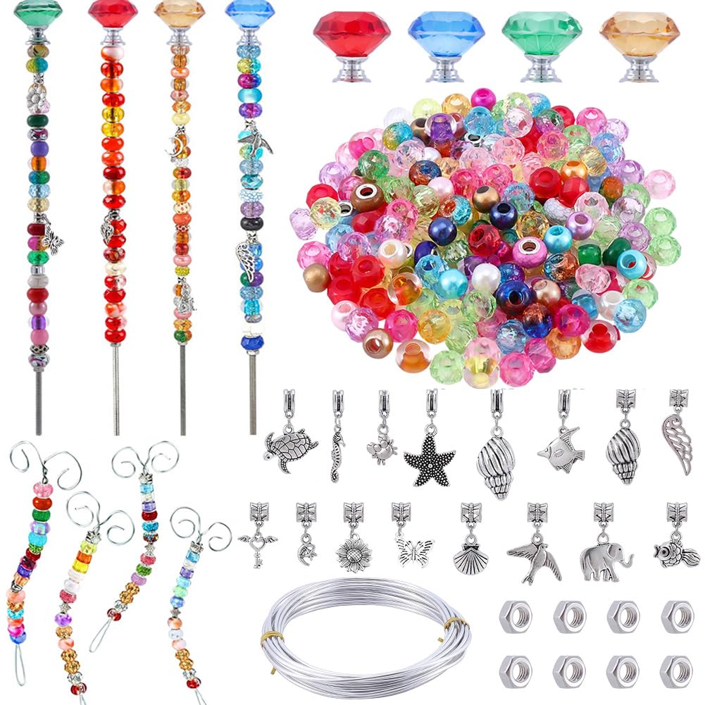 SUNNYCLUE 1 Box DIY 4 Sets Garden Stake Kits Fairy Wand Stakes Threaded Rods Glass Diamonds Ocean Animal Charms Large Hole Pony Beads for Garden Plants Holiday Outdoor Decor Making Supplies Women