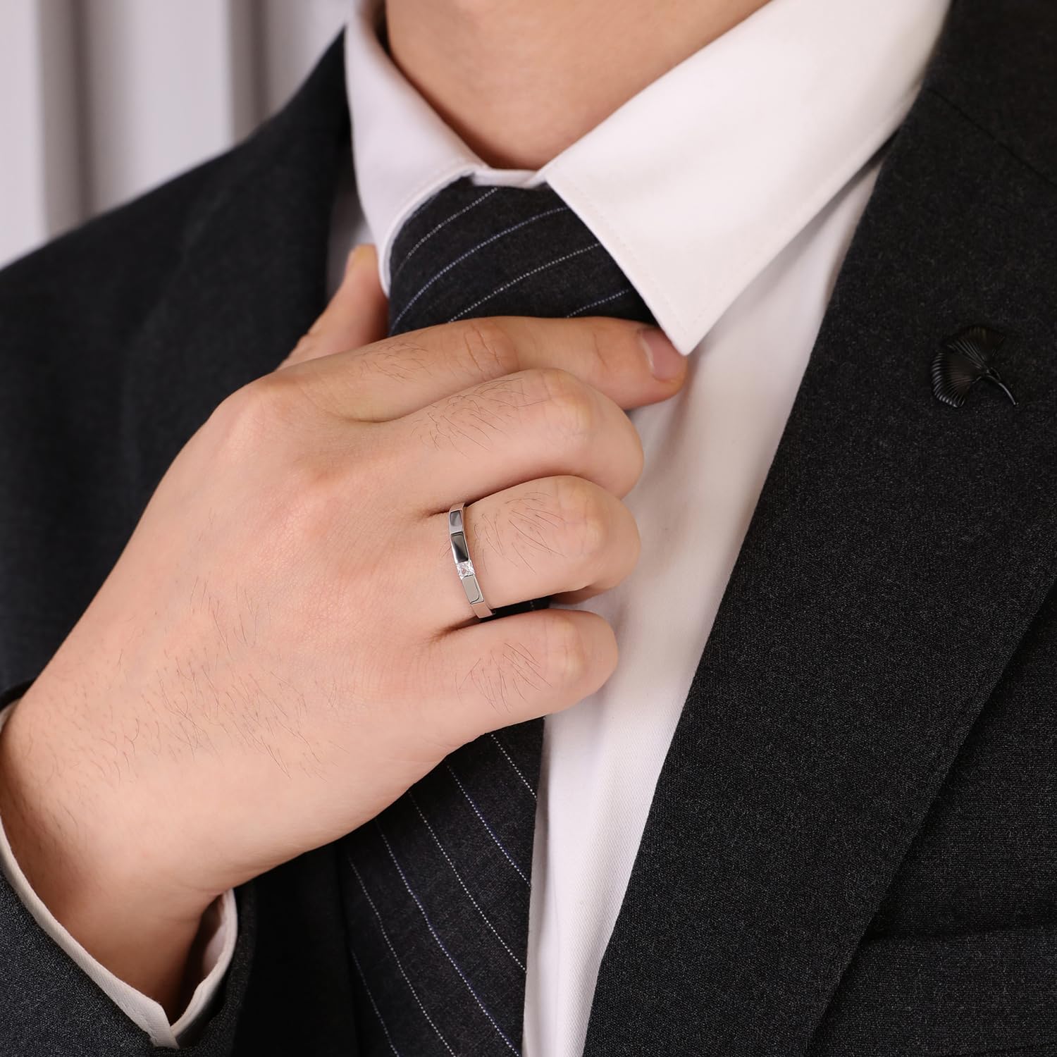 Meissa Anillos de Compromiso Boda para Parejas en Plata de Ley 925, Anillos de Promesa Ajustables en Plata Esterlina, Anillo de Banda para Mujeres Hombres, Juego de Dos