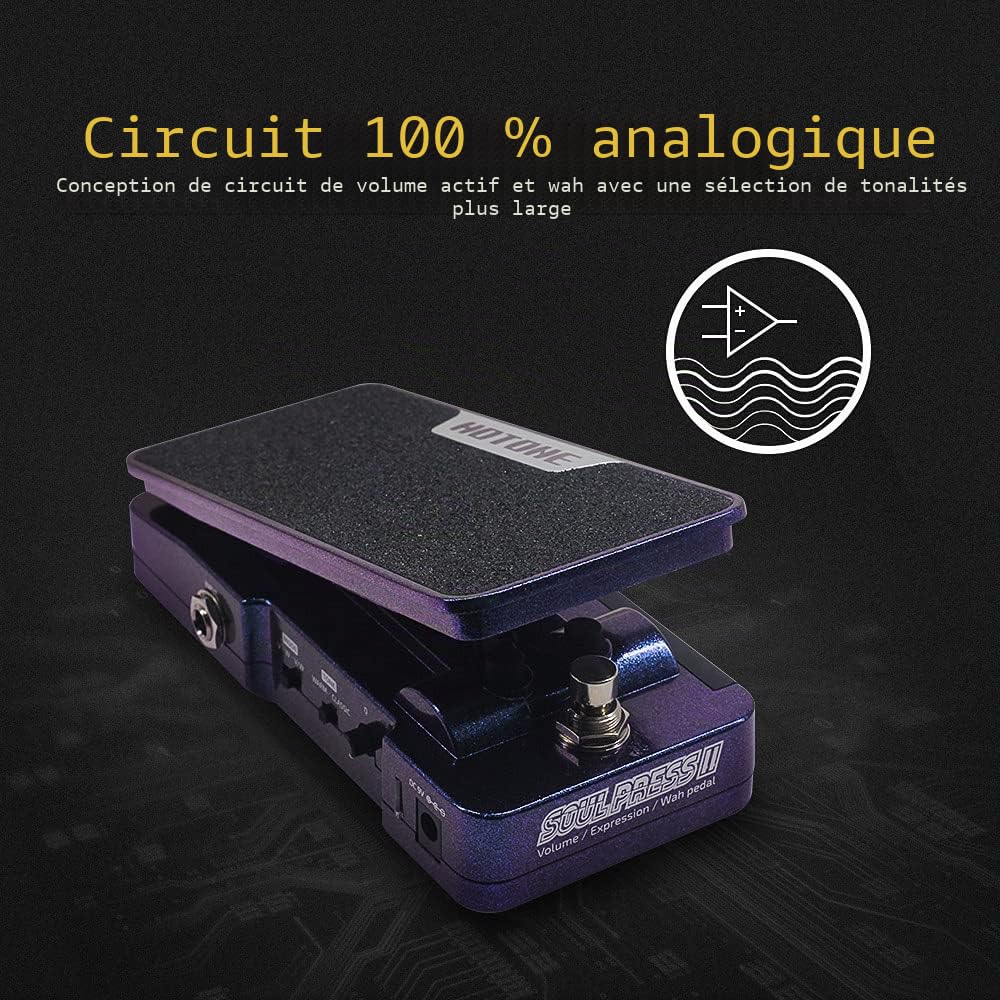 Hotone Wah Volume actif Expression passive Pédale d'effets de guitare commutable 4 en 1 avec pédale d'effets de guitare visible Soul Press II