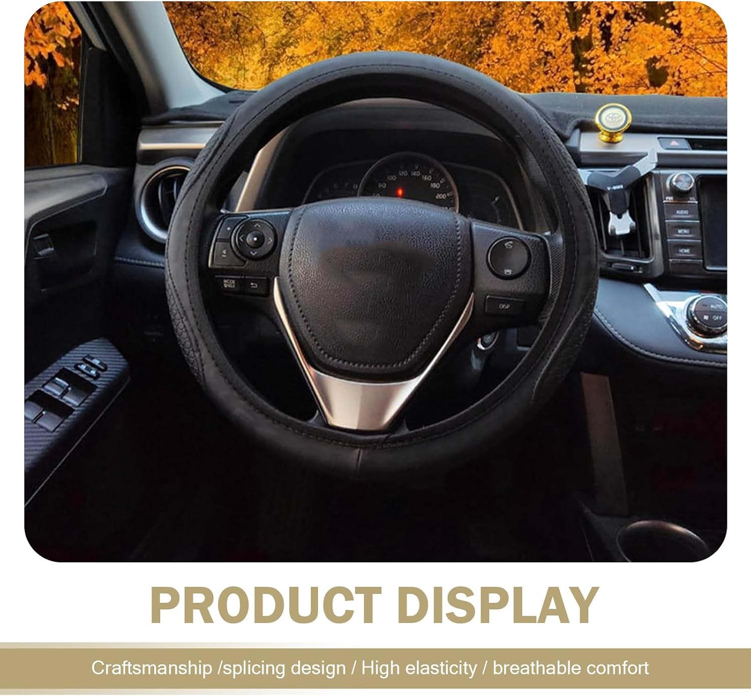 Car Steering Wheel Cover, Microfiber Leather Steering Wheel Cover，Anti-Slip Breathable Steering Wheel Protector，15 inch Universal for SUV, Truck, Van (Black)