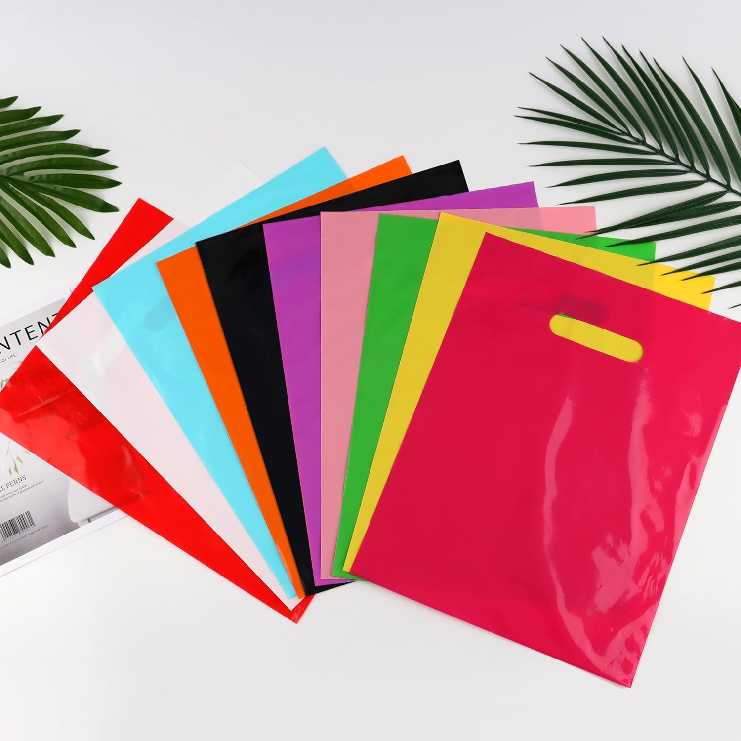 POPGIFTU 100-Pack Plastic Gift Bags with Handles -10 Vibrant Colors, 9x12 Inches,1.75 Mil Thick Glossy, Bulk Multicolor Goodie Bags for Kids Birthday, Party Favors, Small Business & Retail Store - Image 9