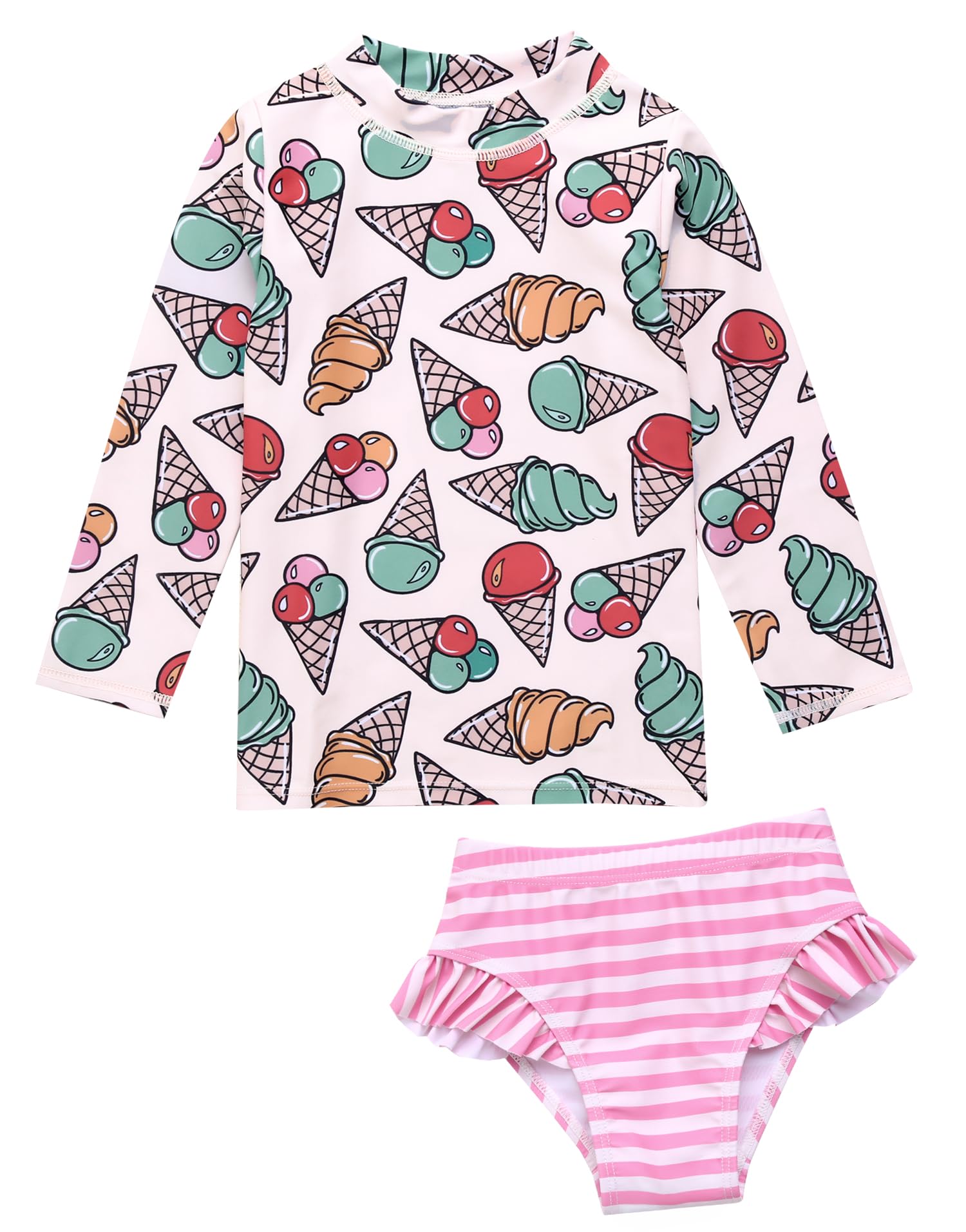 VAENAIT BABY Girls Rash Guard Swimsuit UPF 50+ Long Sleeve Toddler Bathing Suit Ribbon Stawberry Floral Fruit for 2~8Years