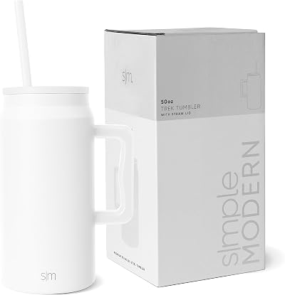 Simple Modern Tumbler with Handle and Straw | Insulated Stainless Steel Large Water Jug | Gifts for Women & Men | Trek Collection | 50oz | Winter White