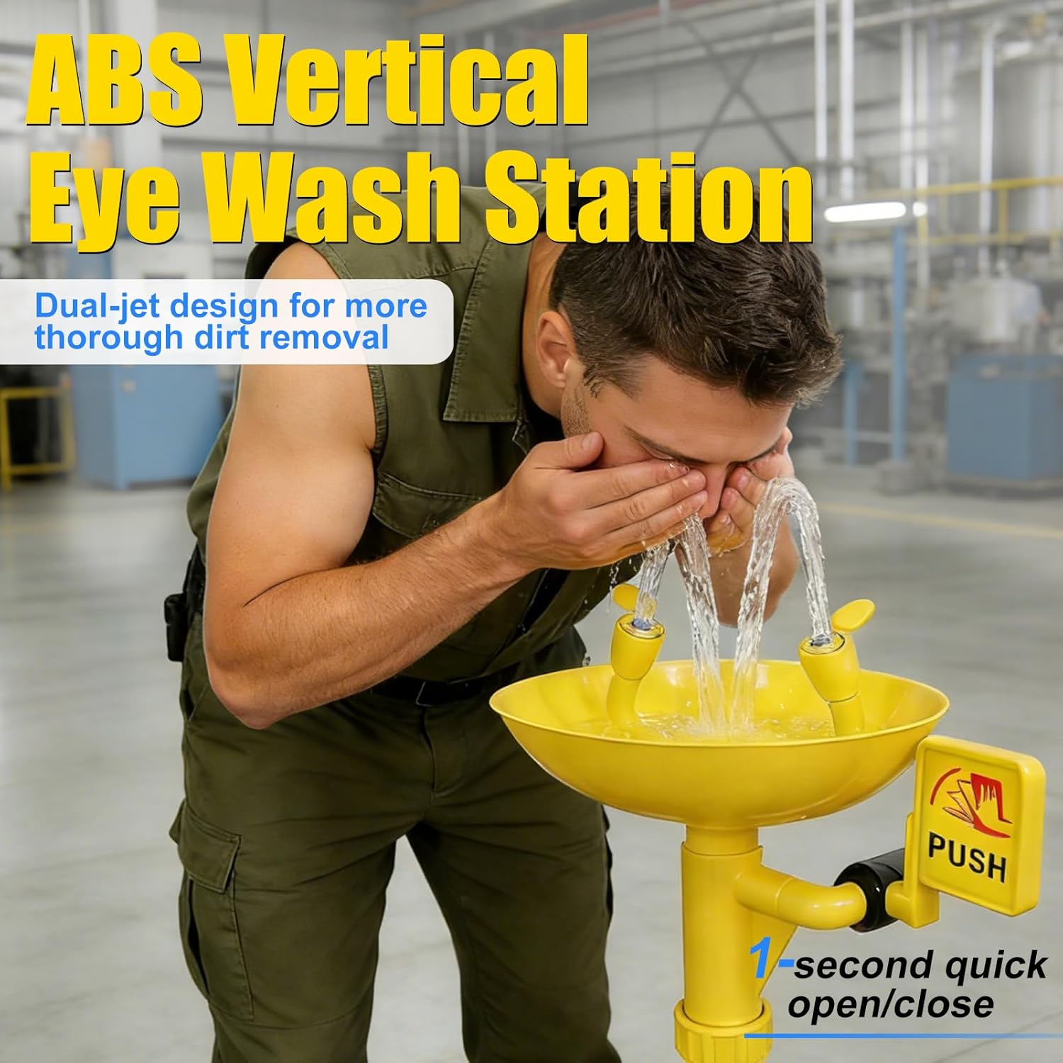 Emergency Shower Eye Wash Station Safty Shower Combination Eye Wash Station, NPT Thread with Emergency Sign First Aid Eyewash Station (Vertical ABS)