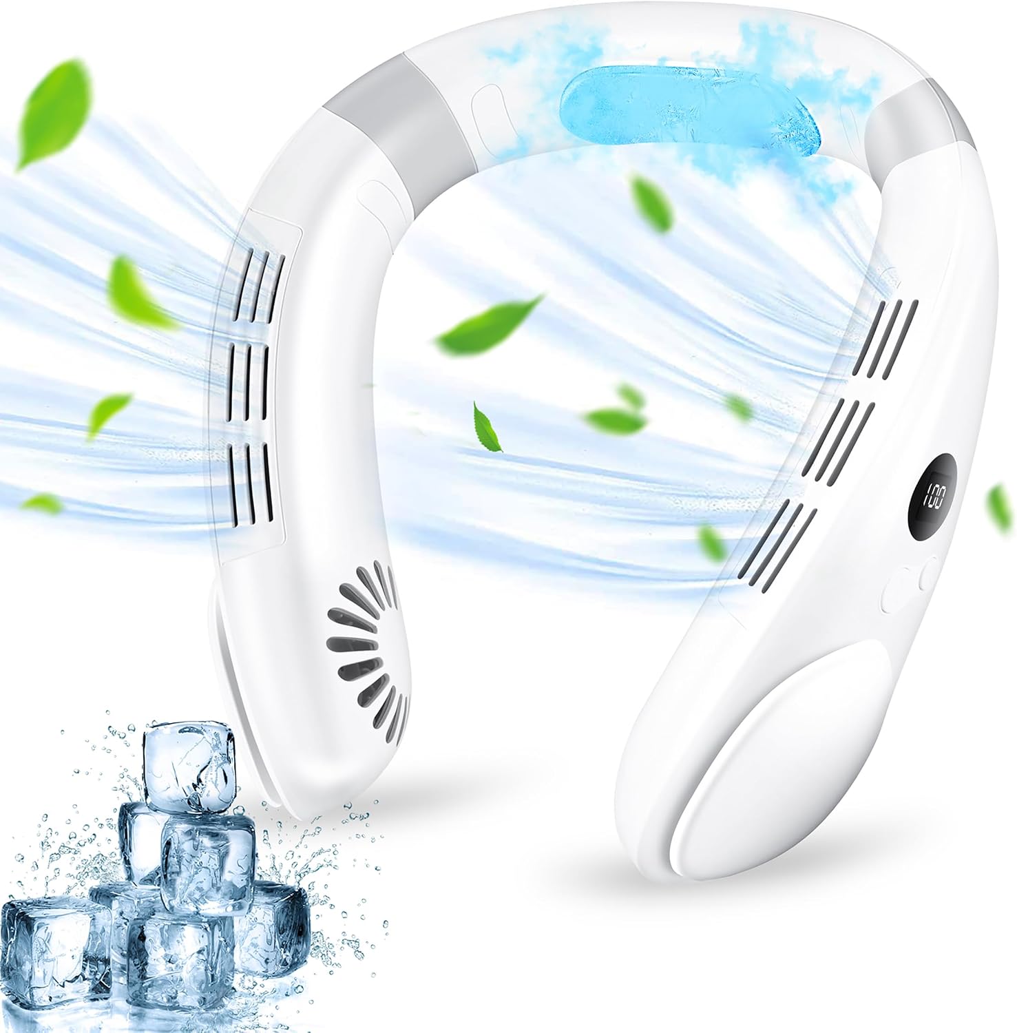 Jawhock Cooling Neck Fan, Hands Free Bladeless Neck Fan with Cooling Plate One-Button Instant Cool Down Neckband Fan 4400 mAh Battery Personal Fan for Outdoor, Travel, and Camping